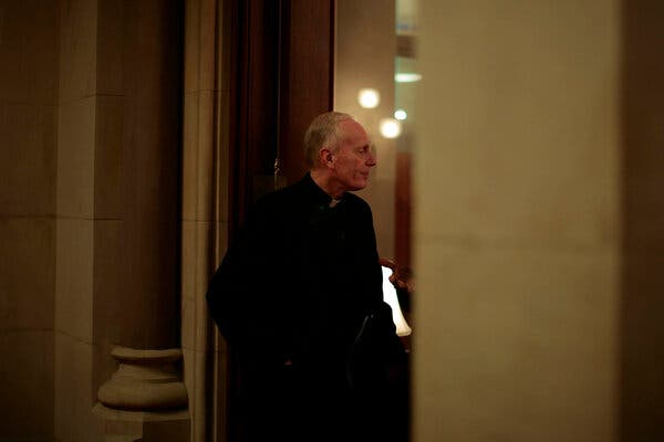 Bishop Howard J. Hubbard at the State Capitol in Albany, N.Y., in 2013. “I have fallen in love with a wonderful woman,” he wrote on Tuesday. 